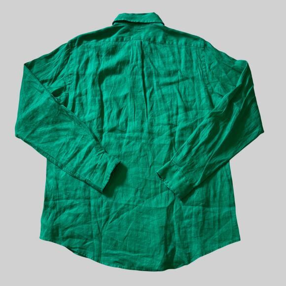 Polo Ralph Lauren Shirt Mens Large Green Classic 100% Linen button Long Sleeve - Picture 2 of 11